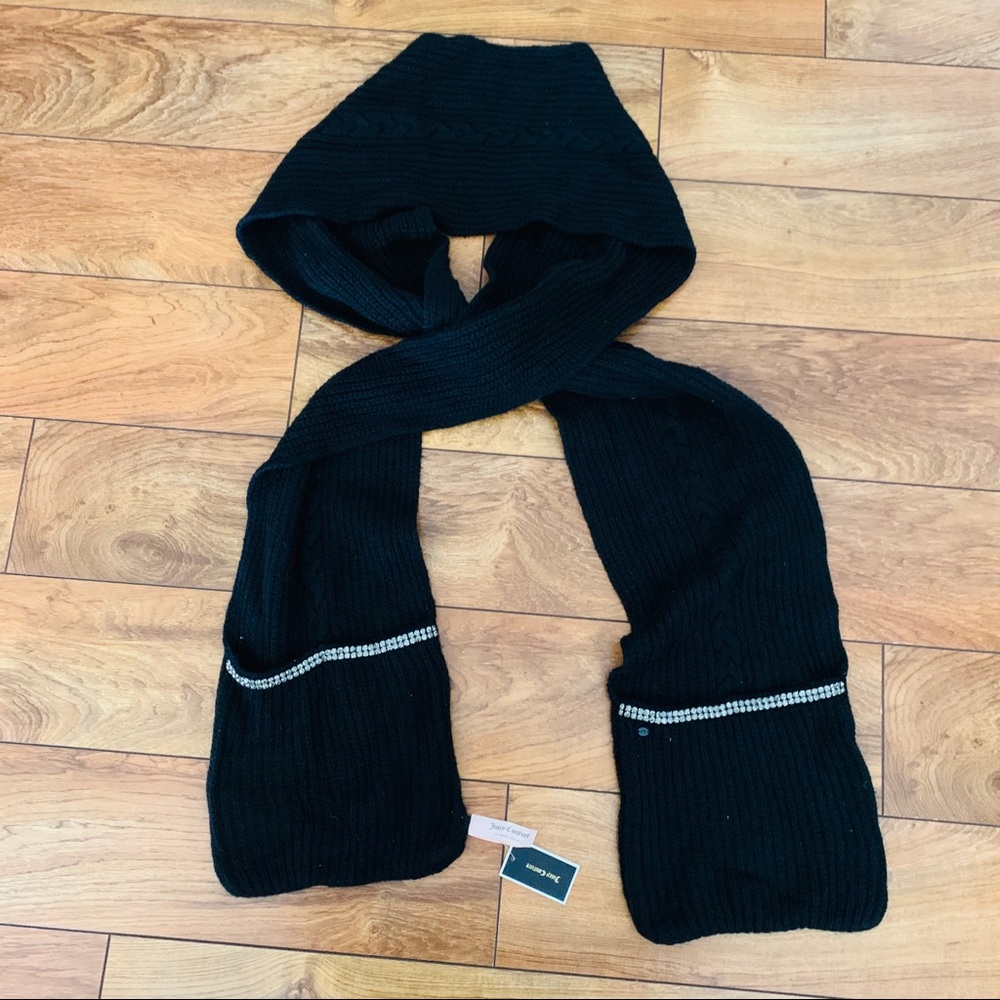NWT JUICY COUTURE RHINESTONE BLACK SCARF POCKETS